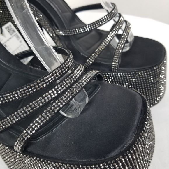 Zara Black Rhinestone Studded Platform Retro Y2K Strappy Blogger Fave Pumps Sz 8 - Picture 8 of 12